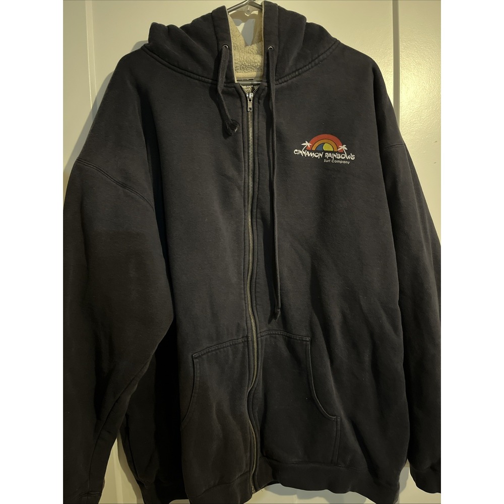 Vintage Cinnamon Rainbows Surf Co Fleece Lined Hoodie Mens XXL Blue Full Zip